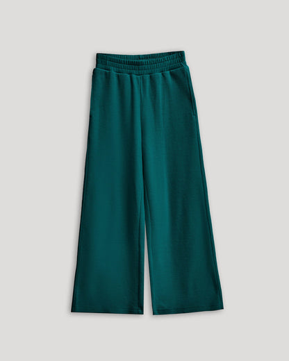 Girls Deep Emerald Waffle Wide Leg Pants