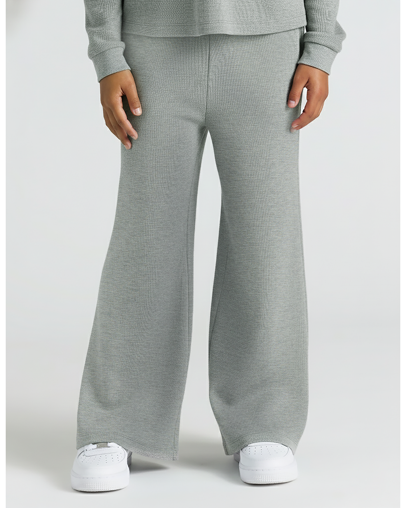 Girls Heather Gray Waffle Wide Leg Pants