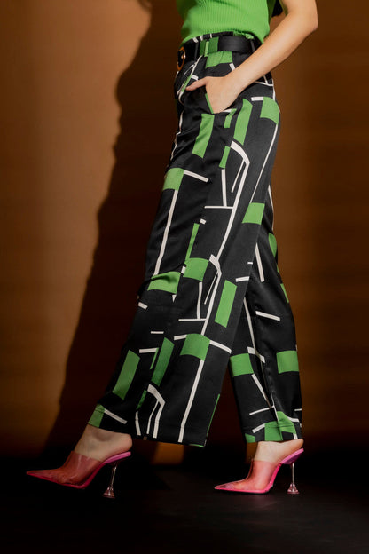 Black/Green Cleo Belt Pant