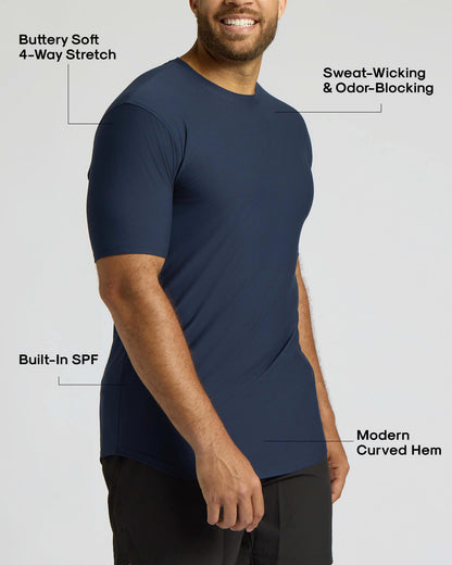 Navy Tall Active Curved Hem Crew