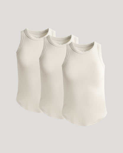 Womens Oatmeal Ribbed High Neck Tank 3-Pack