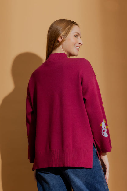 Burgundy Blossom Knit Jumper Burgundy S