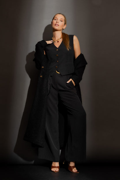 Black Pinstripe Tailored Vest Black Pinstripe