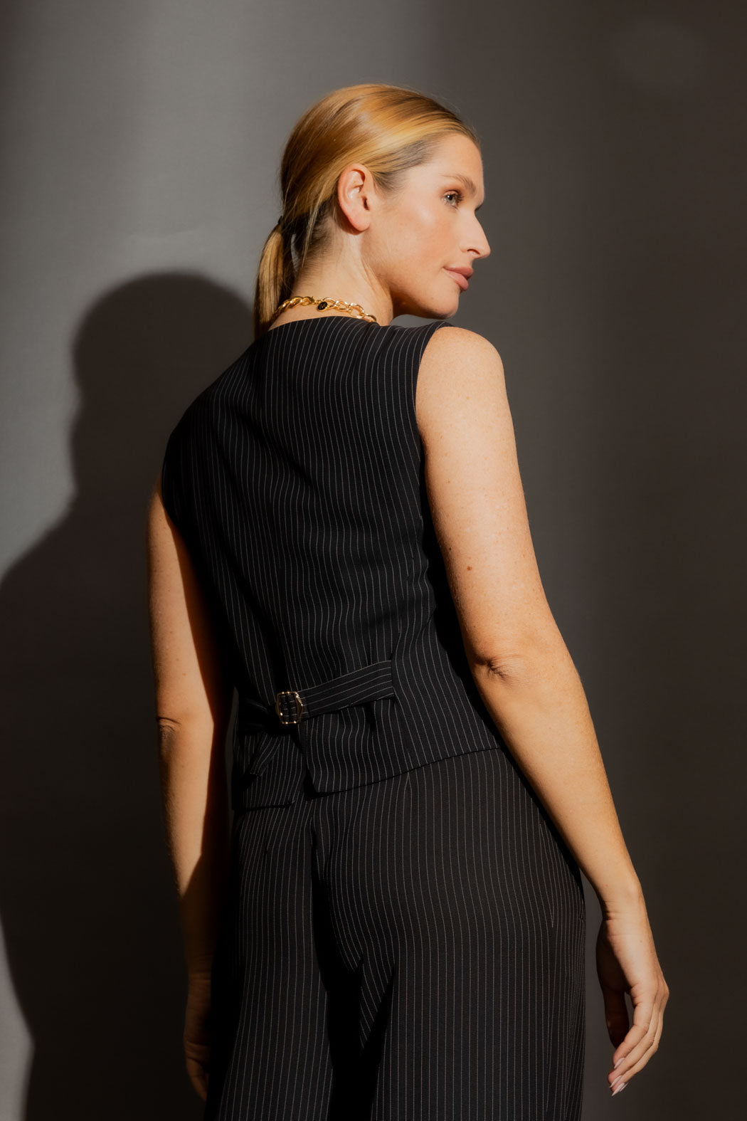 Black Pinstripe Tailored Vest Black Pinstripe