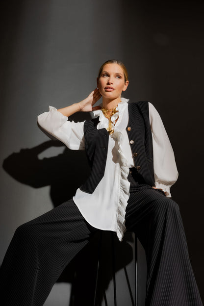 Black Pinstripe Tailored Vest Black Pinstripe