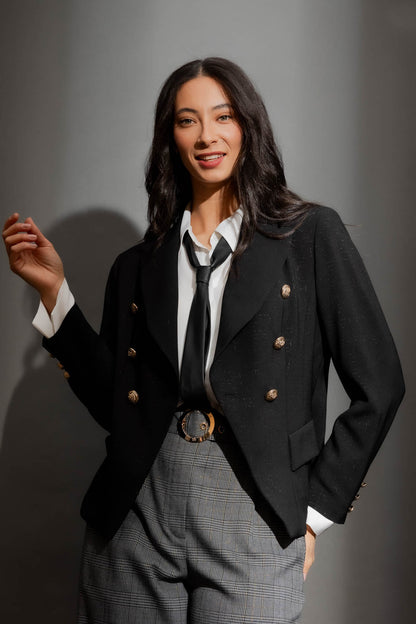 Black Shimmer Crop Sisca Blazer