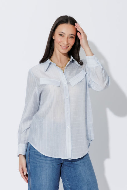 Blue Tencel Stripe Pocket Shirt
