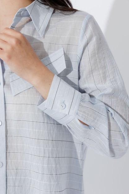 Blue Tencel Stripe Pocket Shirt