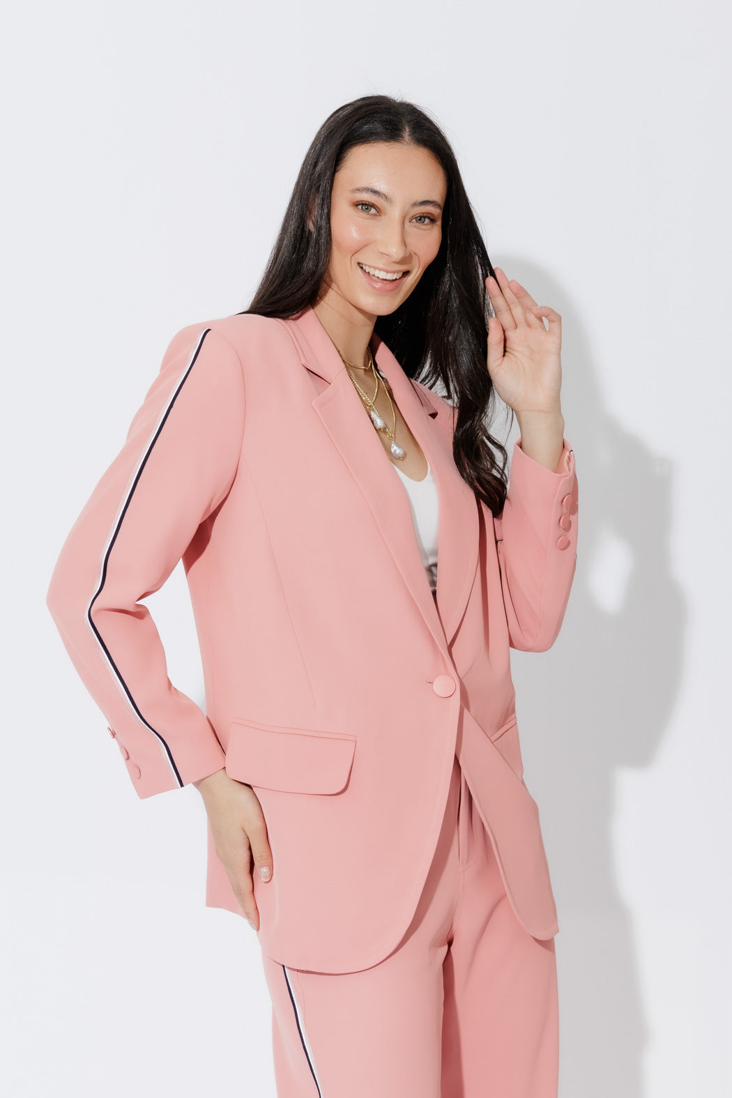 Blush Stripe Boyfriend Blazer