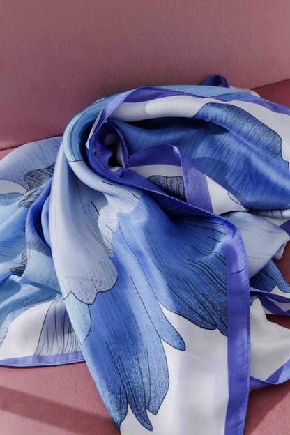 Blue Floral Silky Scarf