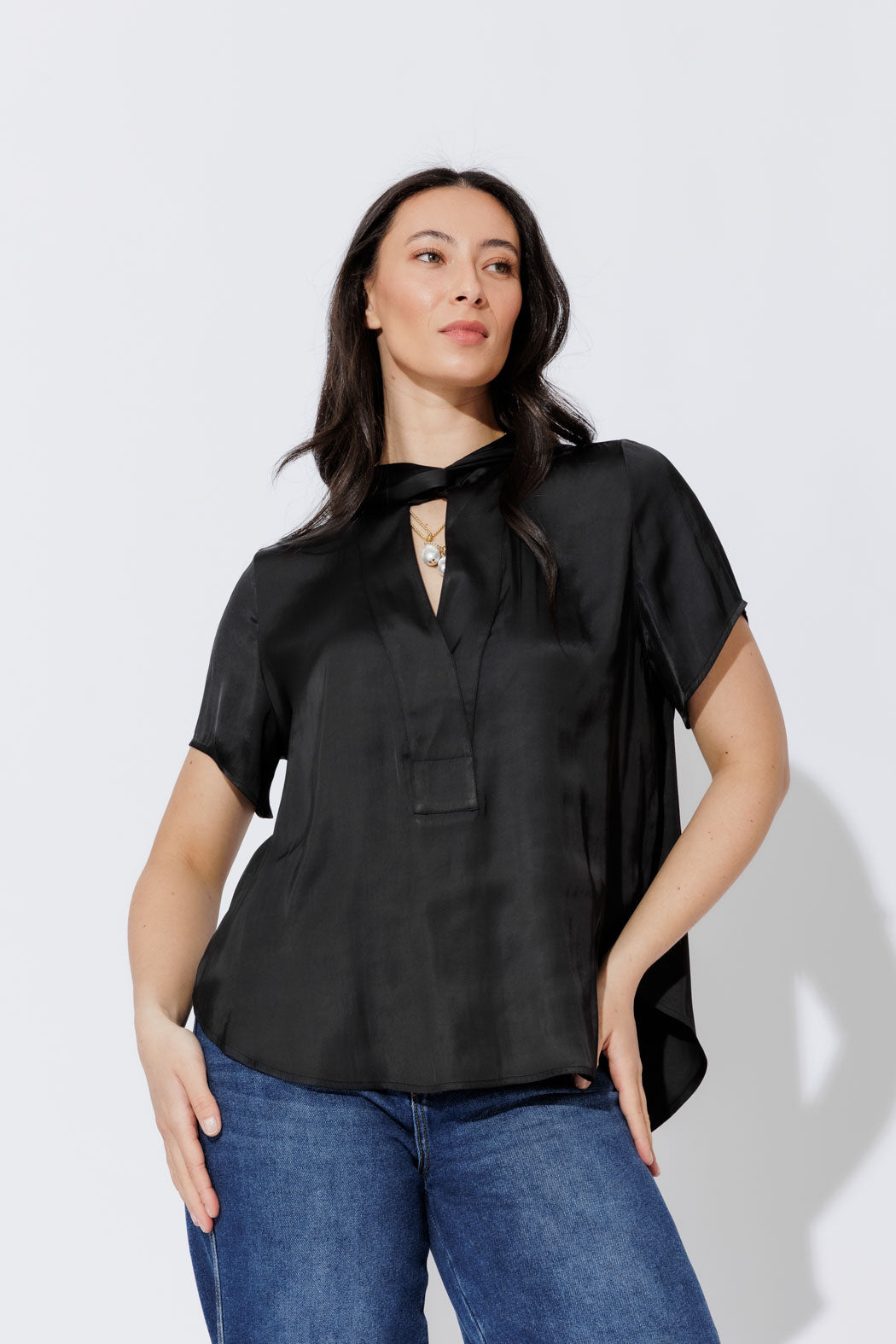 Black Silky Tie Blogger Shirt