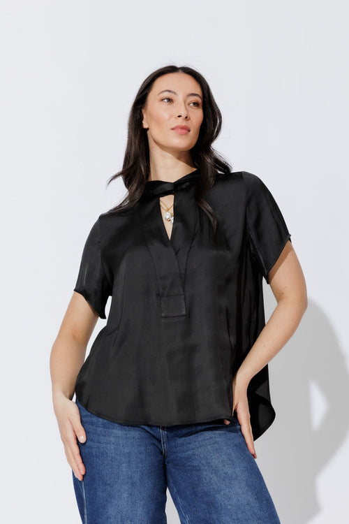 Black Silky Tie Blogger Shirt