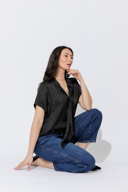 Black Silky Tie Blogger Shirt