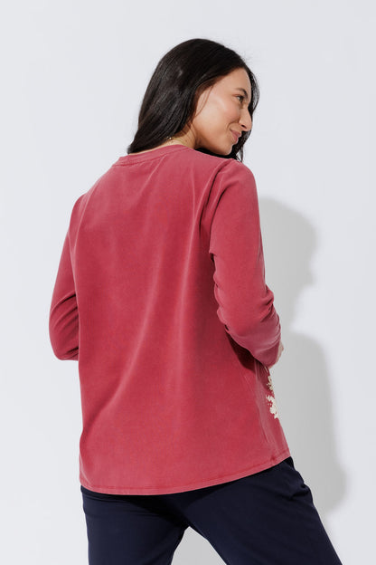 Burgundy Washed Cotton Band T-Shirt