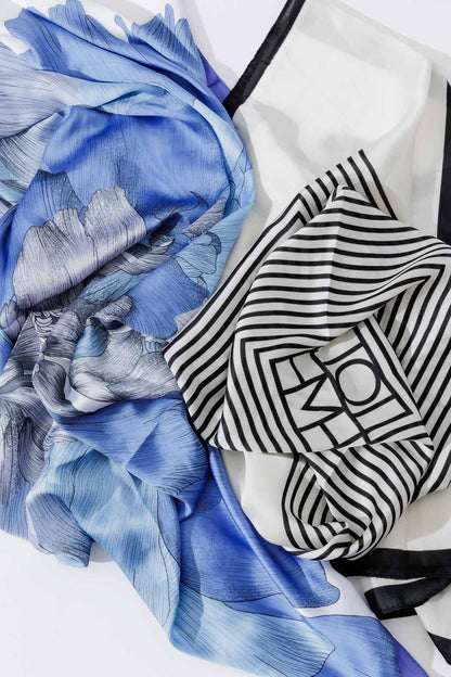 Blue Floral Silky Scarf