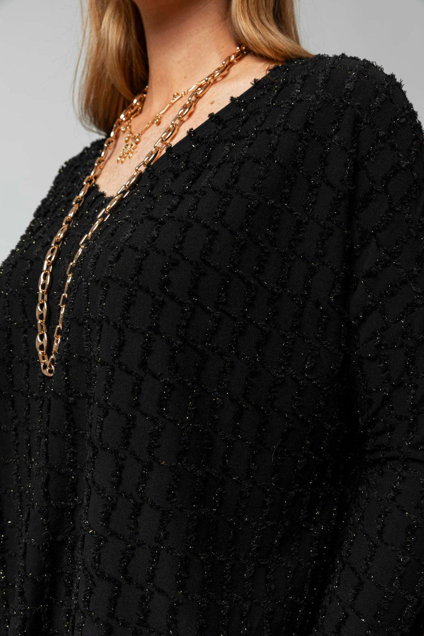 Black Shimmer Knit V Neck Jumper