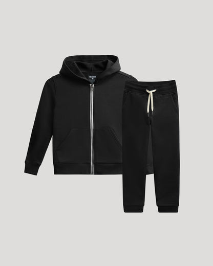 Boys Black Full Zip Fleece Hoodie & Jogger 2-Pack