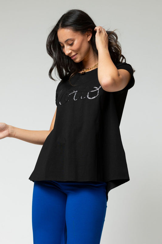 Black Motto Sequined T Shirt - Final Sale