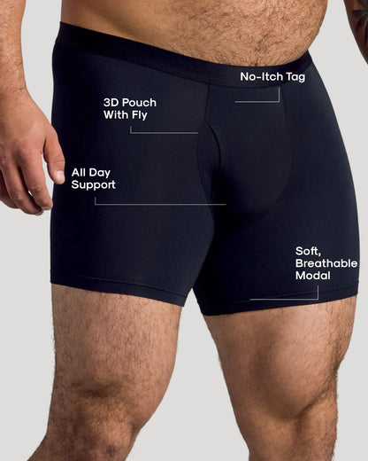 Black Boxer Briefs W/ Fly 6-Pack