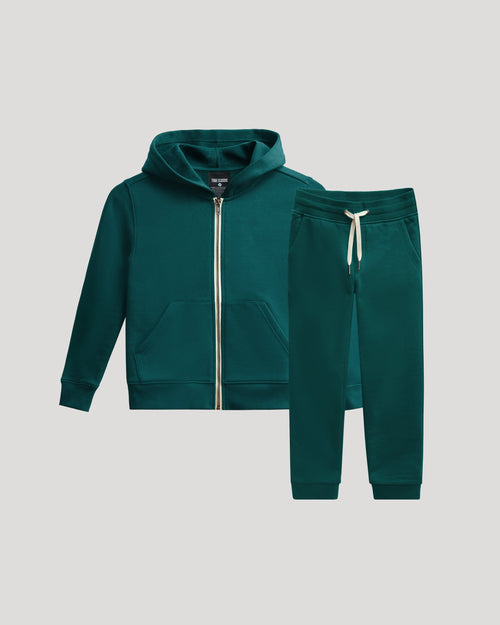 Boys Deep Emerald Full Zip Fleece Hoodie & Jogger 2-Pack
