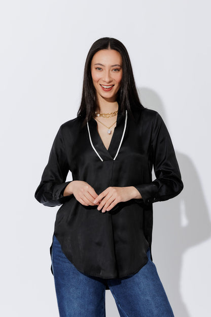Black Piped Collar Blogger Shirt