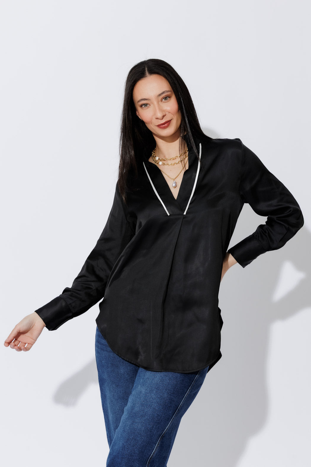 Black Piped Collar Blogger Shirt