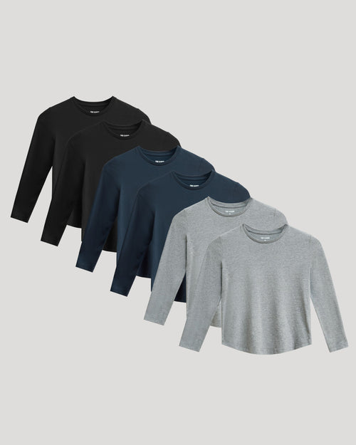 Boys' Classic Long Sleeve Curved Hem Crew Neck 6-Pack