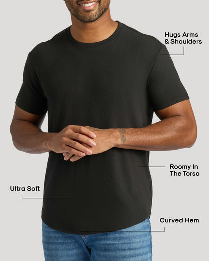 All Black Curved Hem Classic Crew Neck 10-Pack