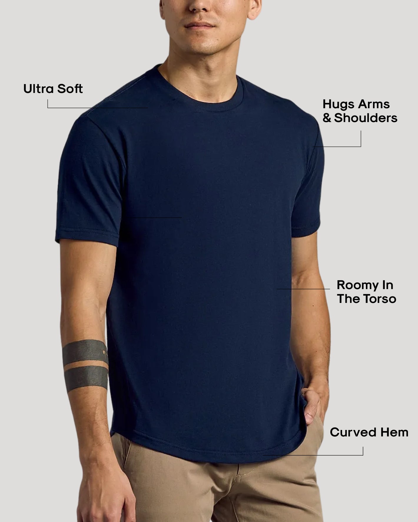 Navy Curved Hem Classic Crew Neck