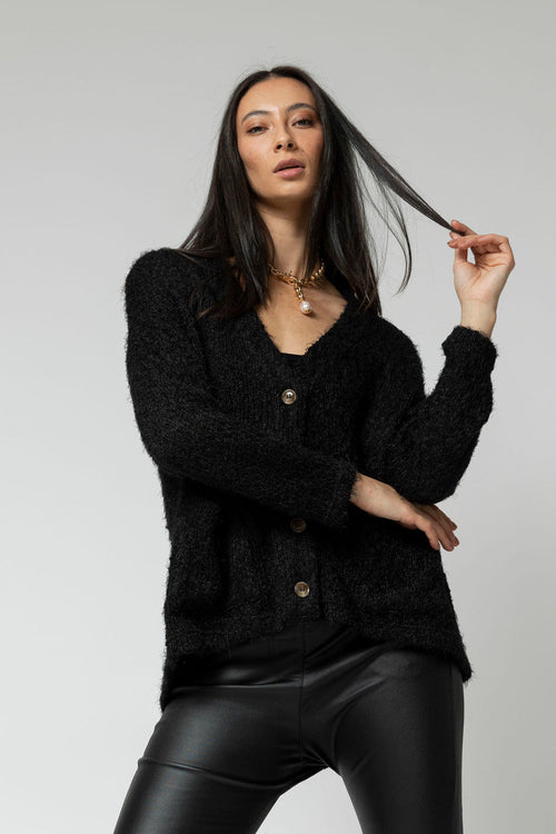 Black Fluffy Pocket Cardi
