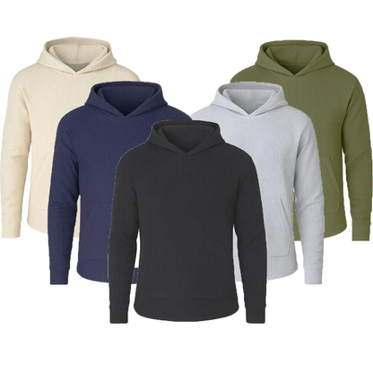 Men’s Textured Waffle Knit Pullover Hoodie – Casual Everyday Comfort