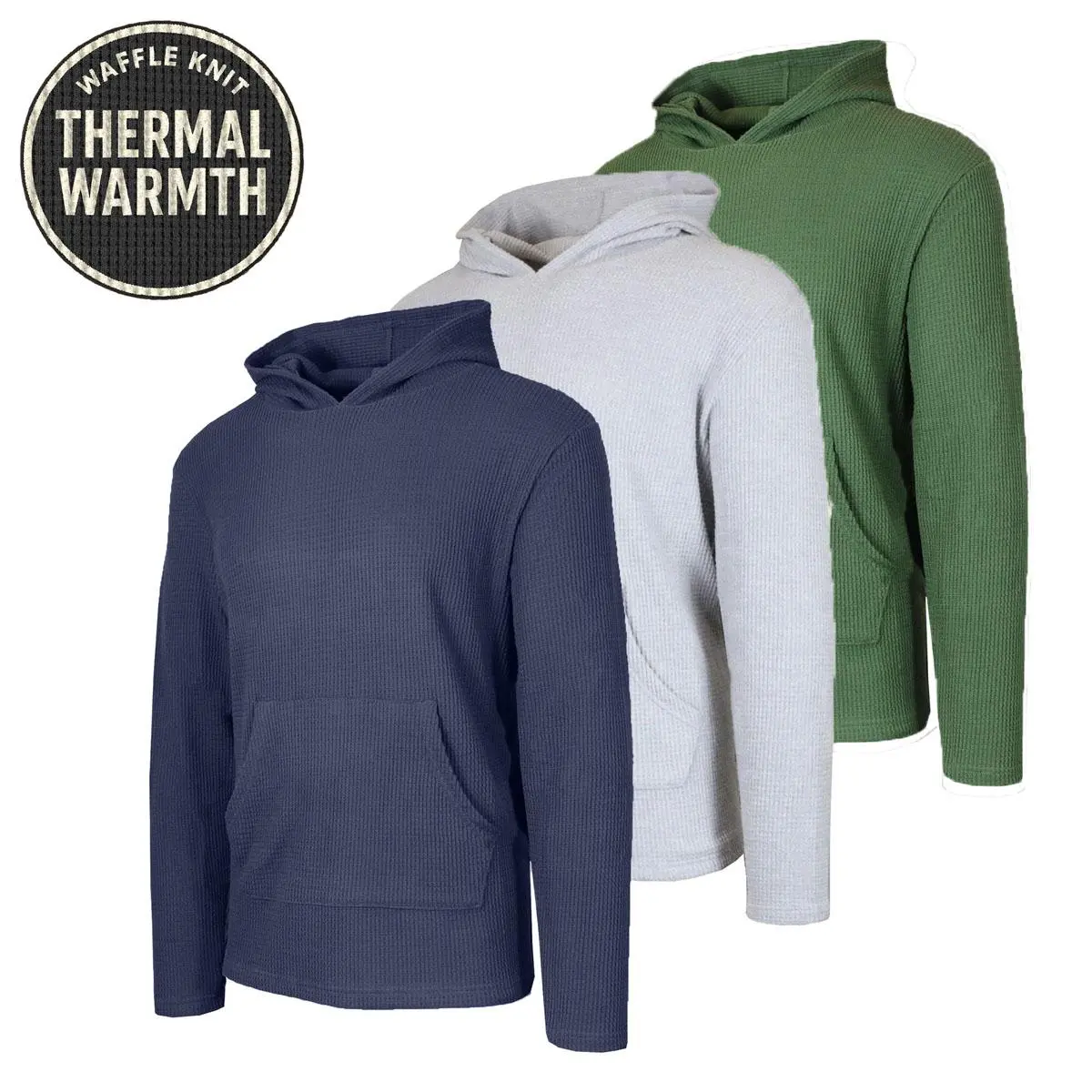 Men’s Textured Waffle Knit Pullover Hoodie – Casual Everyday Comfort