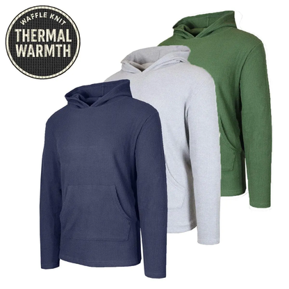 Men’s Textured Waffle Knit Pullover Hoodie – Casual Everyday Comfort