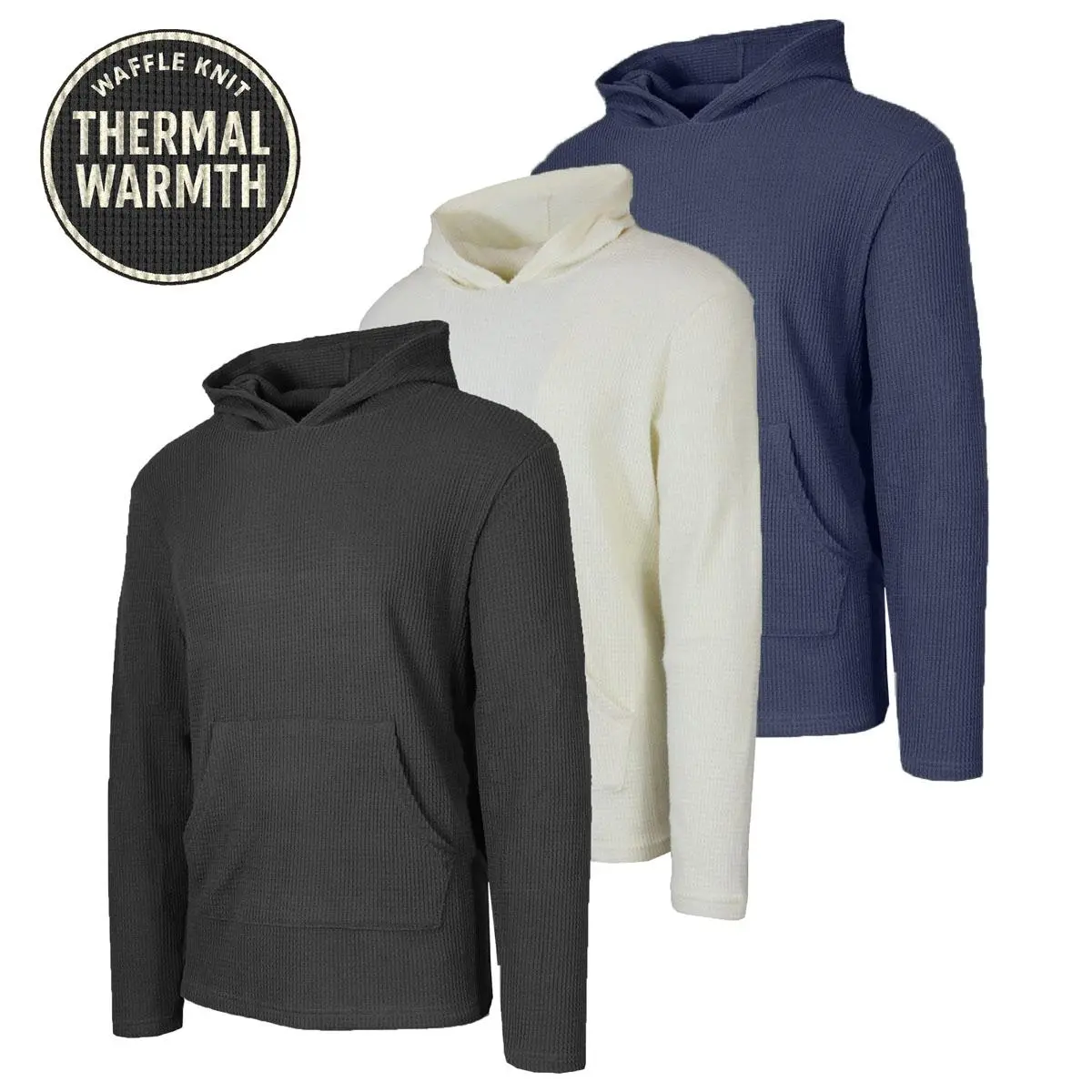 Men’s Textured Waffle Knit Pullover Hoodie – Casual Everyday Comfort