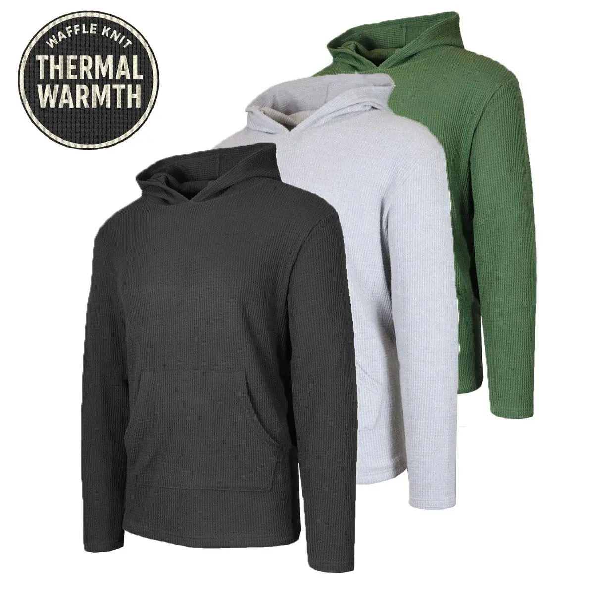 Men’s Textured Waffle Knit Pullover Hoodie – Casual Everyday Comfort