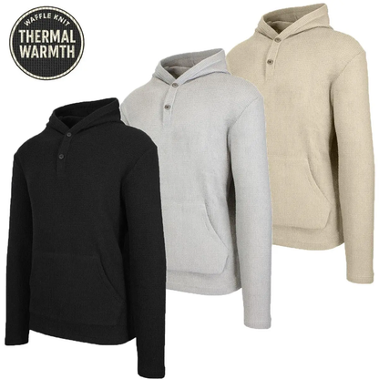 Men’s Textured Waffle Knit Pullover Hoodie – Casual Everyday Comfort