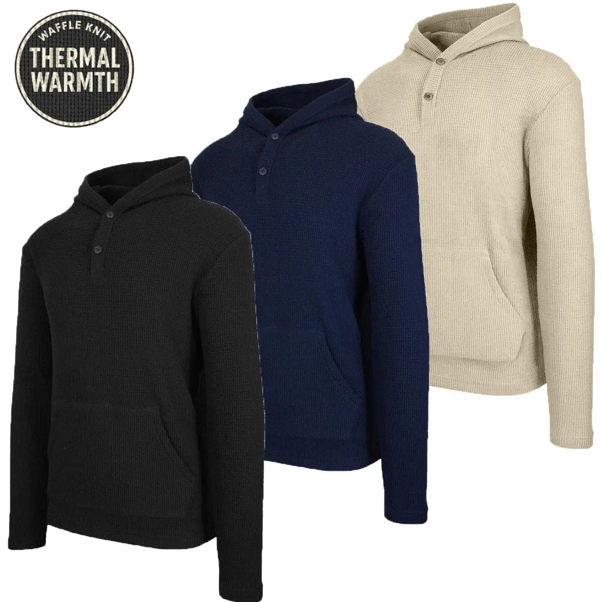 Men’s Textured Waffle Knit Pullover Hoodie – Casual Everyday Comfort