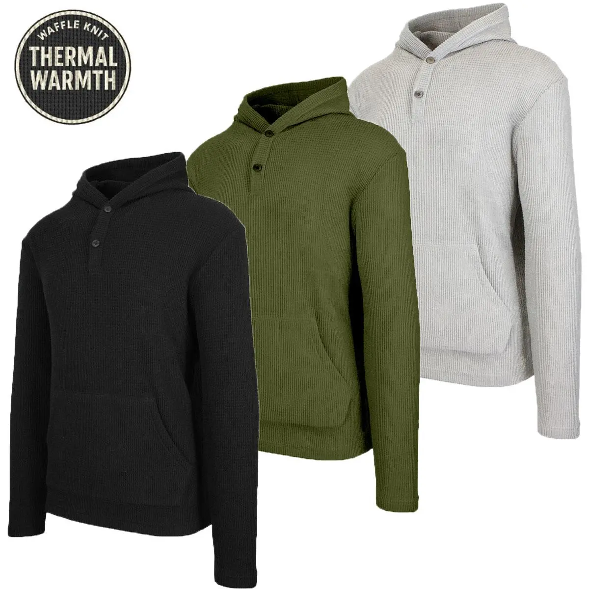 Men’s Textured Waffle Knit Pullover Hoodie – Casual Everyday Comfort
