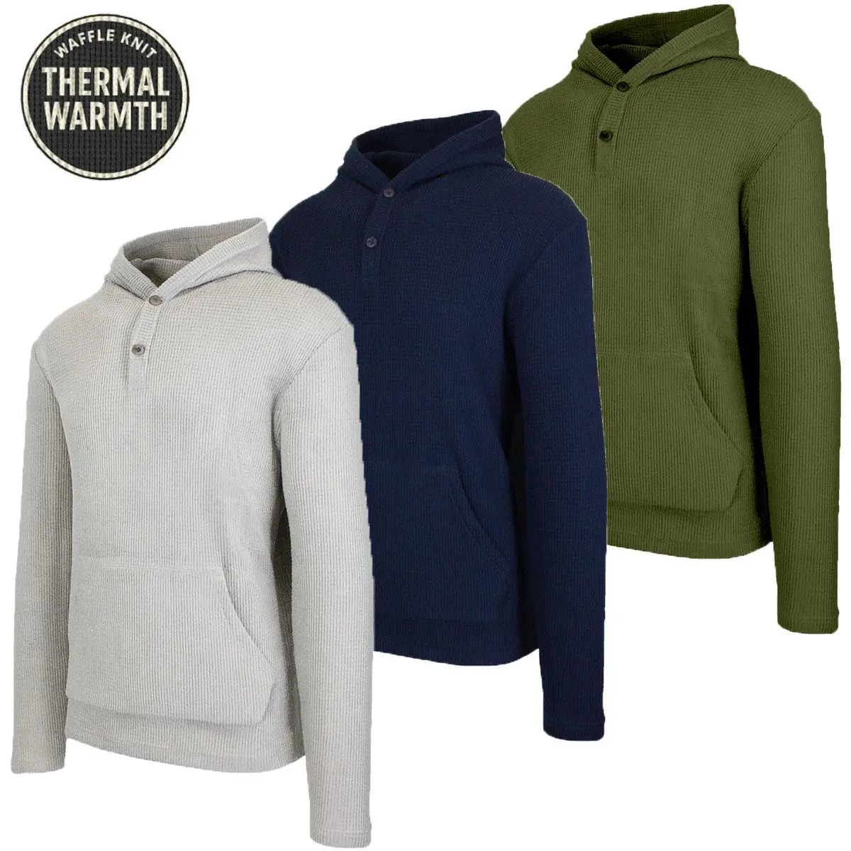 Men’s Textured Waffle Knit Pullover Hoodie – Casual Everyday Comfort