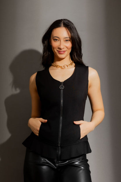 Black Ponte Frill Vest
