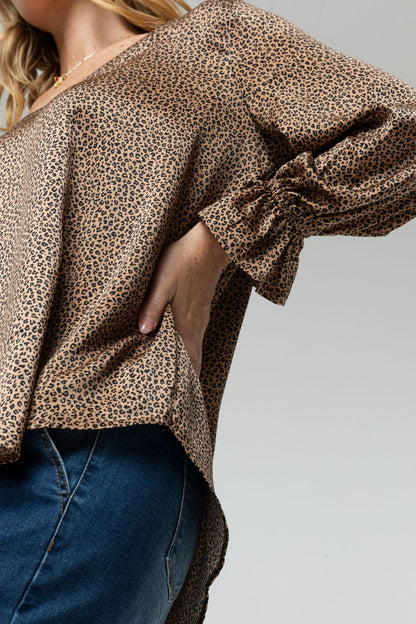 Brown Sienna Print V Top - Sale
