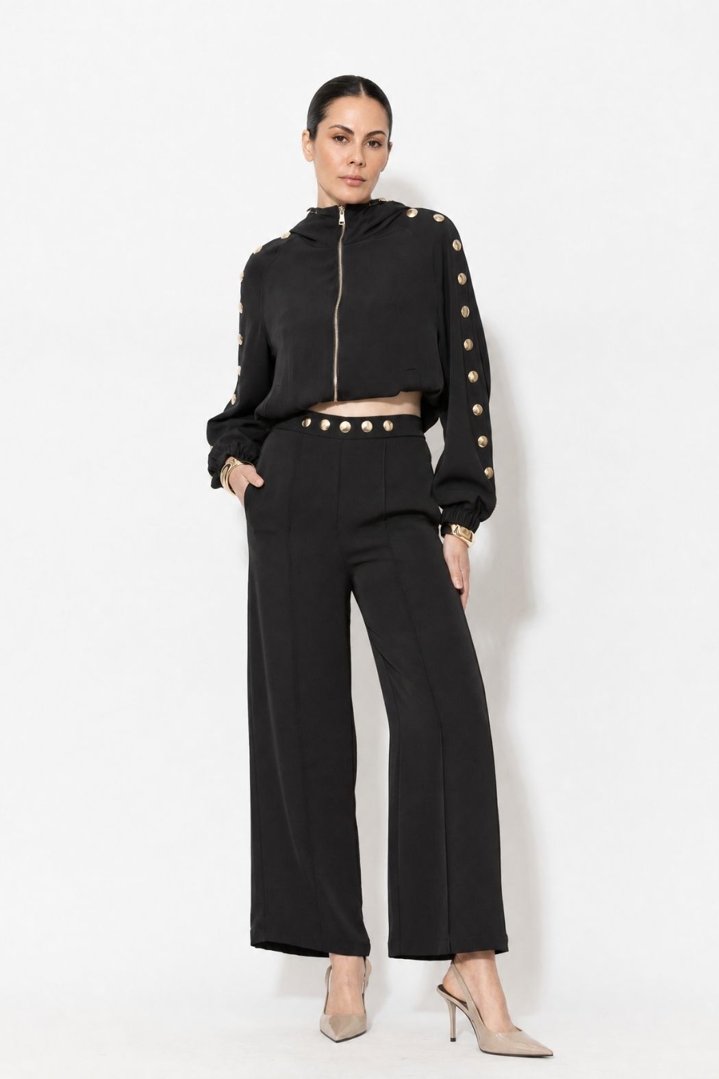 Black Euro Stud Hooded Jacket