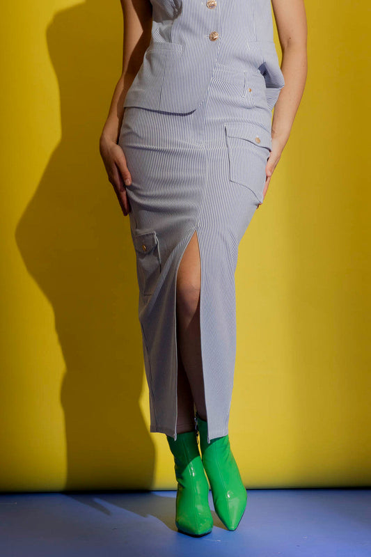 Blue Stripe Cargo Skirt Blue Stripe