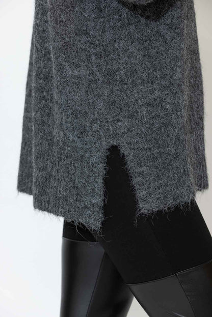 Charcoal Fluffy Front Seam Tunic
