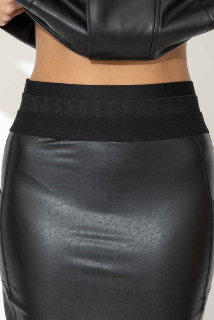 Black Faux Leather Midi Miracle Skirt