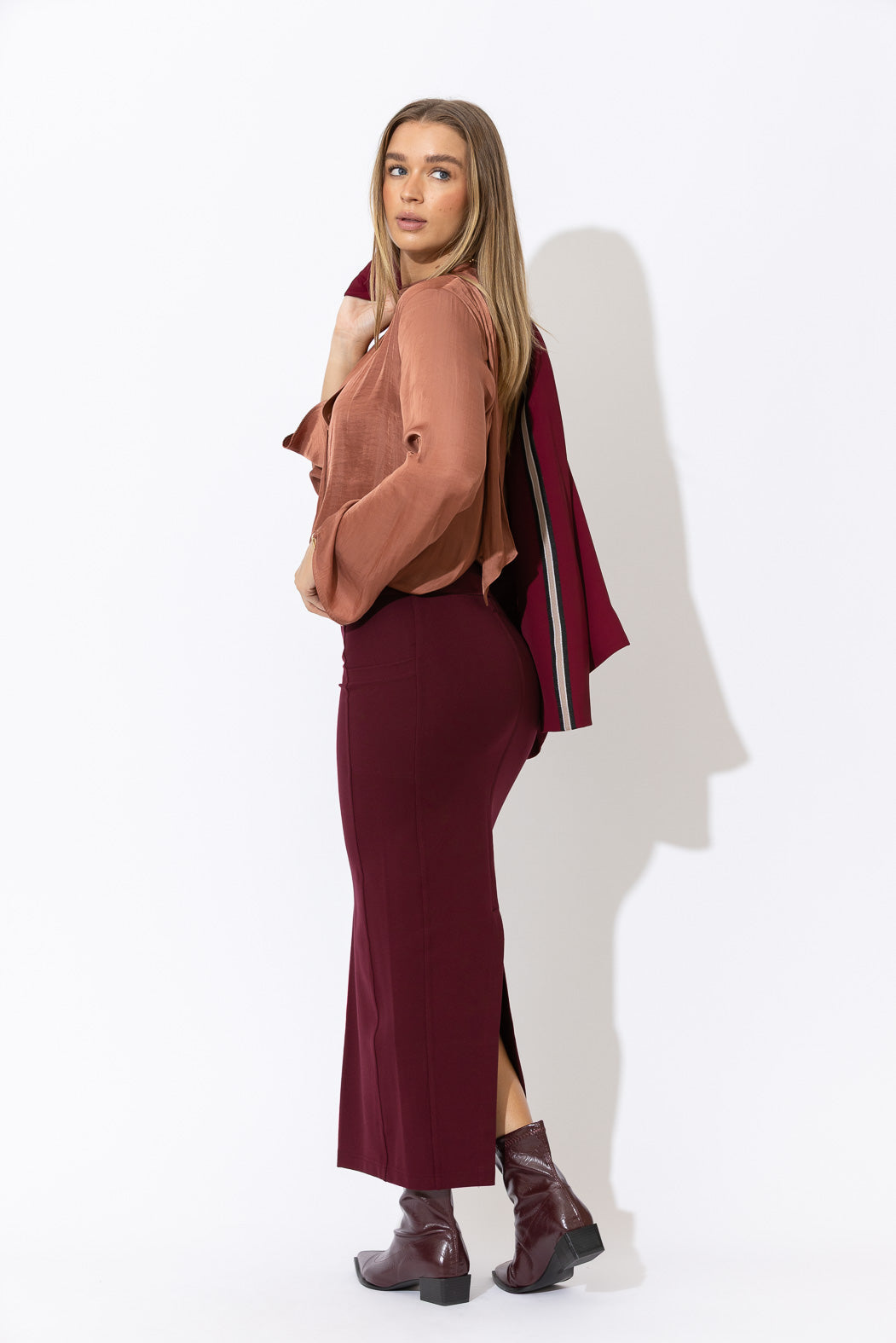 Burgundy Ponte Waist Shaper Miracle Skirt