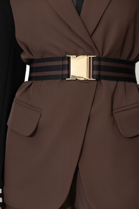 Brown Stripe Elasticated Belt