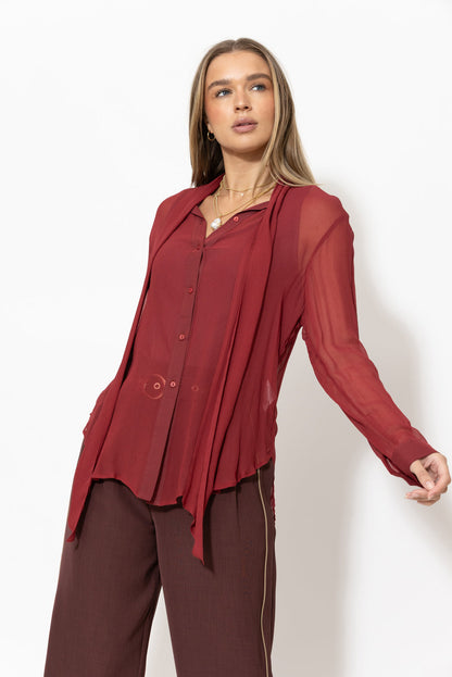 Burgundy Viscose Scarf Shirt