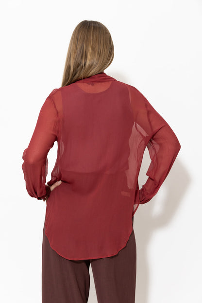 Burgundy Viscose Scarf Shirt