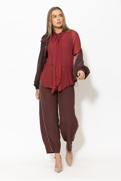Burgundy Viscose Scarf Shirt